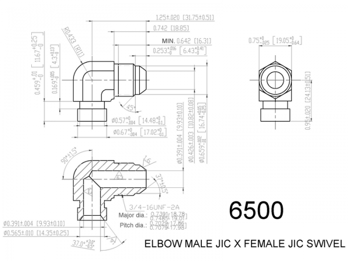 6500 ELBOW ADAPTER MALE JIC X FEMALE JIC SWIVEL IMAGE