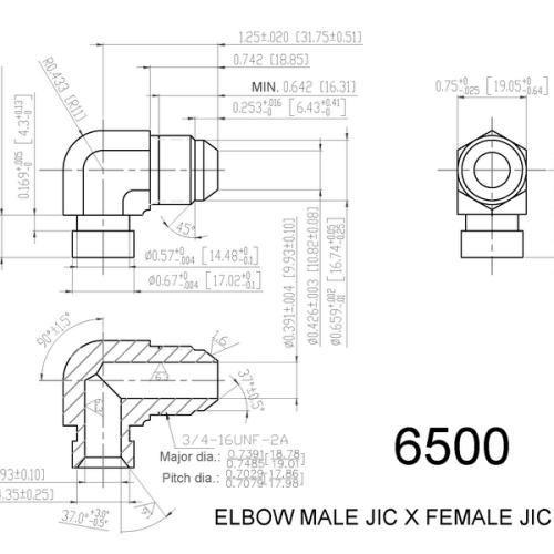 6500 ELBOW ADAPTER MALE JIC X FEMALE JIC SWIVEL IMAGE